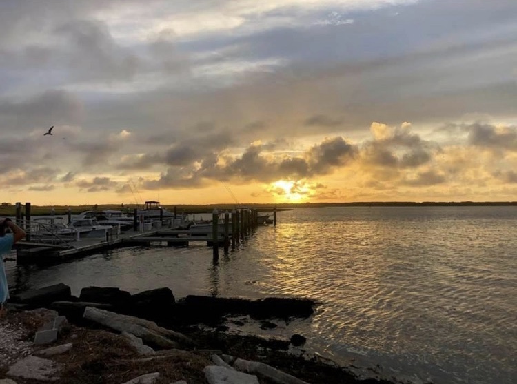 Amazing sunset over A family seafood dinner !  Wil...