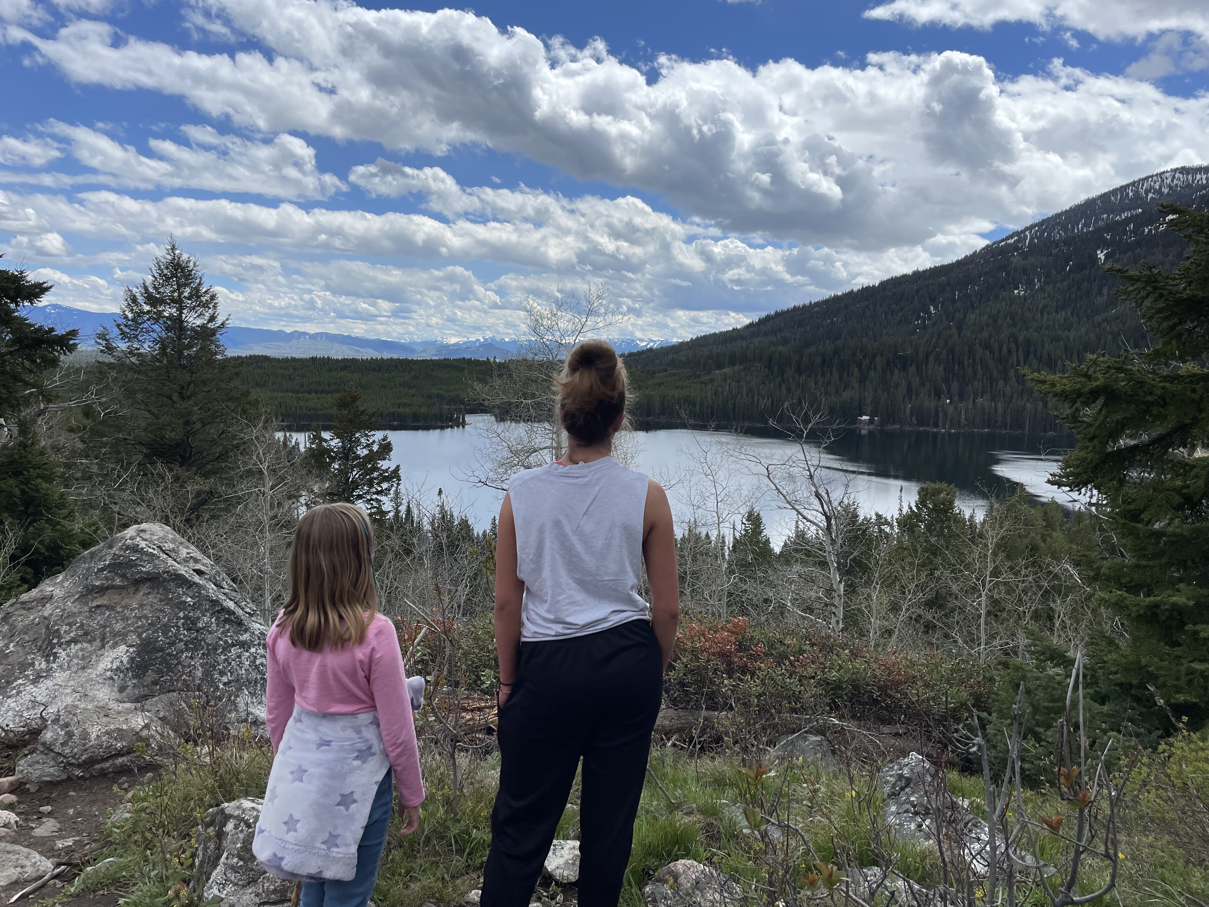 Overlooking Taggert Lake hiking in Grand Teton Nat...