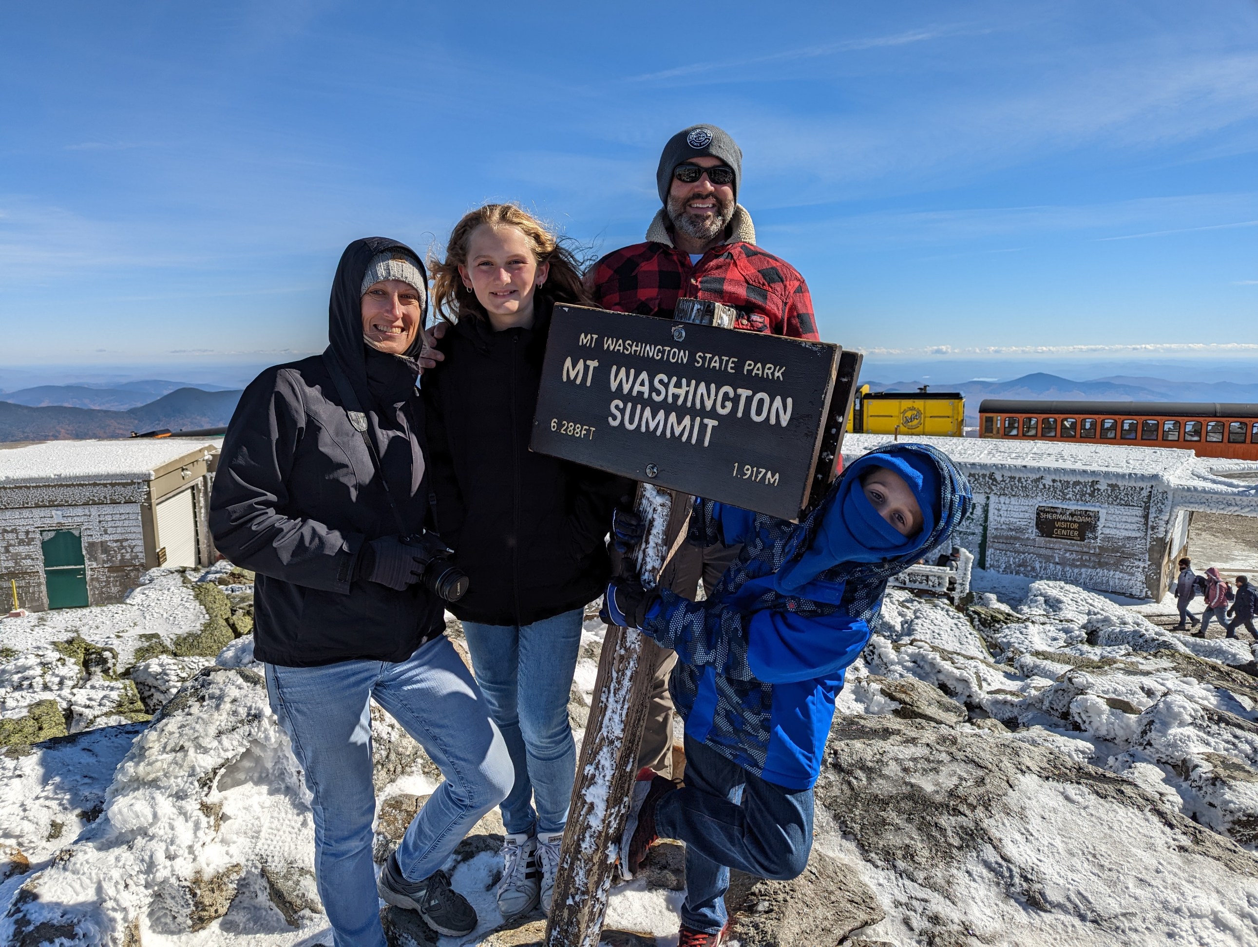 The top of Mount Washington and no it was not cold...